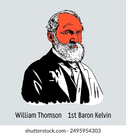 William Thomson was a British physicist, mechanic and engineer. He is known for his work in the field of thermodynamics, mechanics, electrodynamics. Hand drawn vector illustration