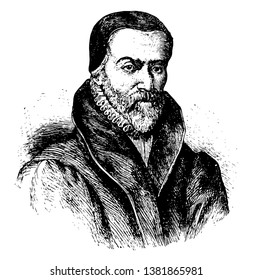 William Tyndale, 1494-1536, he was an English scholar and protestant reformer, vintage line drawing or engraving illustration
