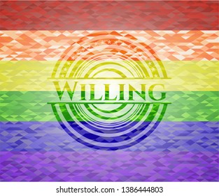 Willing emblem on mosaic background with the colors of the LGBT flag