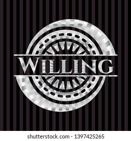 Willing silver badge. Vector Illustration. Mosaic.