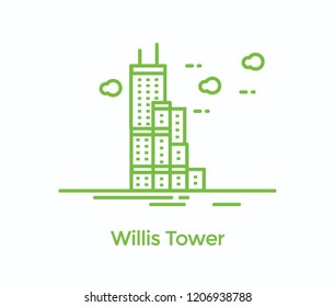 Willis Tower Line Vector Icon 