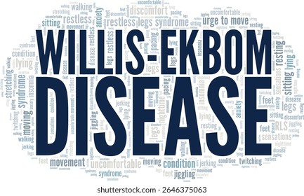 Doença de Willis-Ekbom - Síndrome das Pernas Inquietas RLS palavra nuvem design conceitual isolado no fundo branco.