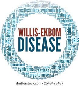 Willis-Ekbom Disease - Restless Legs Syndrome RLS word cloud conceptual design isolated on white background.