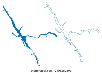 Williston Lake (Canada, British Columbia) map vector illustration, scribble sketch Reservoir W. A. C. Bennett Dam map