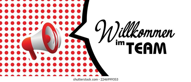 Willkommen im Team text on white background. Welcome to the team in german language.