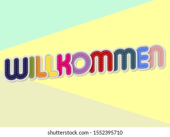 willkommen letters banner with border stitches