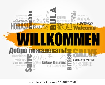 Willkommen (Welcome in German) word cloud in different languages