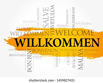 Willkommen (Welcome in German) word cloud in different languages