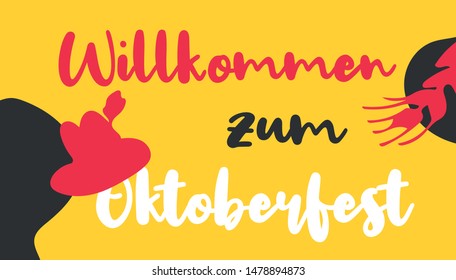 Willkommen zum Oktoberfest 2019 lettering. Colorful typography vector design for greeting cards and poster. Beer Festival vector banner with traditional colors of german flag. 