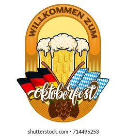 Willkommen Zum Oktoberfest Badge logo for german national beer festival symbol icon and print poster