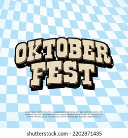 Willkommen zum Oktoberfest, Vektorbanner-Poster. Illustration mit pinselbemalter Typografie und blauem, karierten Musterhintergrund. Festliches Design-Konzept für Bayerisches Bierfestival