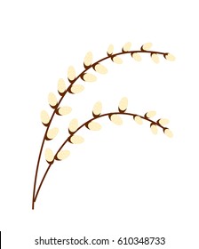 Willow branch icon, flat style. Isolated on white background. Vector illustration, clip-art