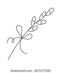 Willow branch line art Spring flowers Contemporary design. Vector illustration