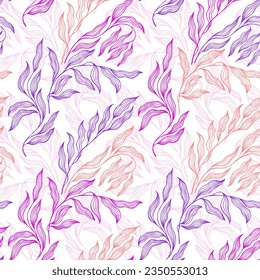 Willow branch summer leaves floral vector seamless pattern. Garden botany flora eco ornament. Organic willow foliage summer motif. Lovely stylized tree leaves endless pattern.