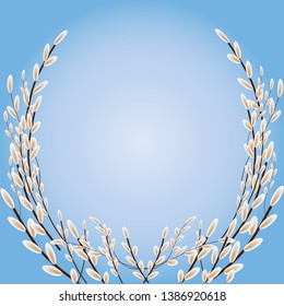 Willow branches formed a circle on a blue background.