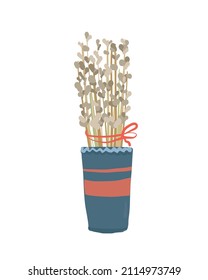 Willow branches for greeting cards, posters, packaging, wedding cards. Vector illustration in cartoon style.

