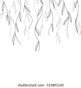 Willow branches on white background. Vector tree silhouette. Abstract nature backdrop