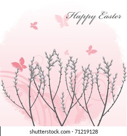 willow branches in the spring. vector greeting card