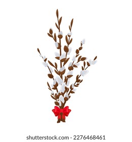 Willow branches tied with a red bow. Willow for spring and Easter decor.
