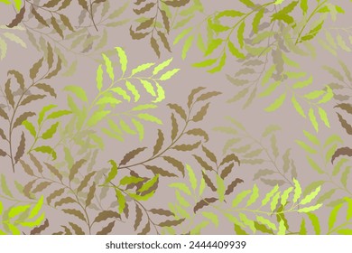 Weidenzweige Baum hinterlässt schicke Vektorgrafik nahtlose Muster. Sommermode Kleid Textildruck. Subtropisches Regenwaldblättermuster. Botanische exotische Vektorgrafik. Blätter auf Ästen drucken.