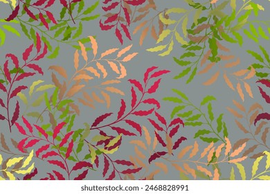 Willow branches tree leaves chic vector seamless pattern. Summer fashion dress textile print.  Jungle flora decorative ornament. Plant twigs illustration. Tree foliage swatch.