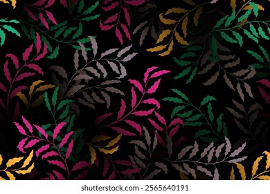 Willow branches tree leaves chic vector seamless pattern. Summer fashion dress textile print.  Jungle flora decorative ornament. Beautiful plant design. Leaves on branches swatch.