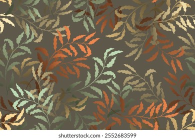 Hojas de árbol de ramas de sauce de Vector premium sin patrón. Vestido de moda de verano con estampado de tela. Patrón floral del follaje de la selva tropical subtropical. Diseño orgánico de la naturaleza. Estampado de follaje de árbol.