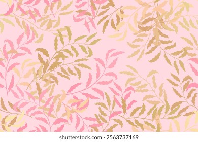 Willow branches tree leaves premium vector seamless pattern. Summer fashion dress fabric print. Tropical rainforest foliage floral pattern. Plant twigs illustration. Leaves on branches swatch.