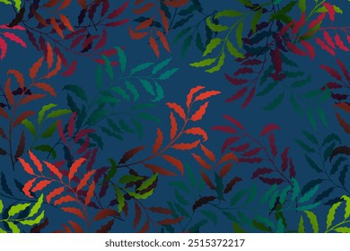 Willow branches tree leaves rich vector seamless pattern. Wallpaper or wrapping paper print.  Jungle flora silhouette ornament. Beautiful plant design. Tree foliage swatch.