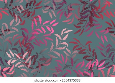 Willow branches tree leaves rich vector seamless pattern. Wallpaper or wrapping paper print. Natural decorative ornament. Organic nature design. Tree foliage swatch.