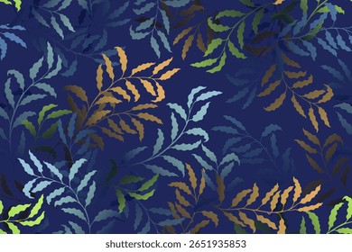 Willow branches tree leaves rich vector seamless pattern. Wallpaper or wrapping paper print. Subtropical rainforest foliage floral pattern. Organic nature design. Tree foliage print.