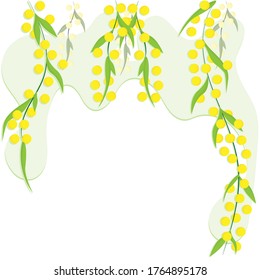Willow branches with yellow flowers. On a white background with blurred shapes.