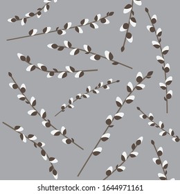 willow catkins twigs- vector illustration