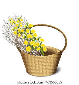 Willow and flowers in basket