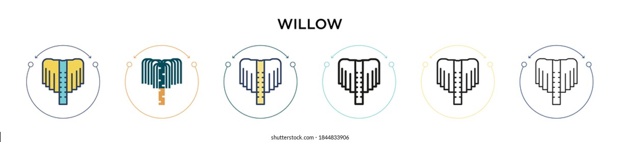 Willow icon in filled, thin line, outline and stroke style. Vector illustration of two colored and black willow vector icons designs can be used for mobile, ui, web