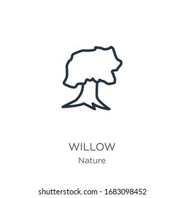 Willow icon. Thin linear willow outline icon isolated on white background from nature collection. Line vector sign, symbol for web and mobile