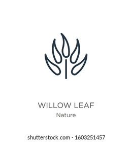 Willow leaf icon. Thin linear willow leaf outline icon isolated on white background from nature collection. Line vector sign, symbol for web and mobile