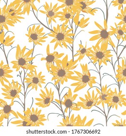 Willow leaf Sunflower seamless pattern