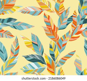 Wilde Blätter Blumenvektor nahtlos Muster. Dschungelblätterblättern aus Streifen. Stoffdruck mit Croton-Zweigen. Sommerendloses Muster mit tropischen Blättern. Tapete-süßes Design