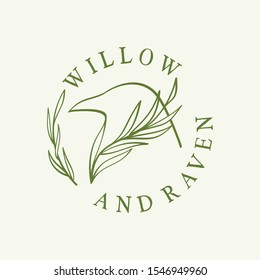 Willow leaves and Raven Logo Design Inspiration