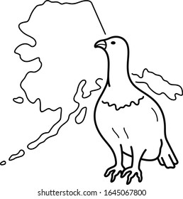 Willow Ptarmigan. Alaska State symbol. Vector outline icon.