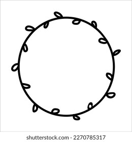 Willow round wreath doodle vector illustration isolated on white background. Branches frame graphic