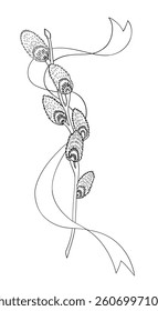 Willow and silk ribbon. Vector illustration. For fabric, wallpaper, packing paper, greeting cards, design, decoration and illustration.