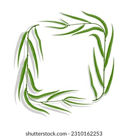 Willow tree frame with green leaves. Cartoon border for greeting card decorating, invitation cards. Colored vector isolated on white background