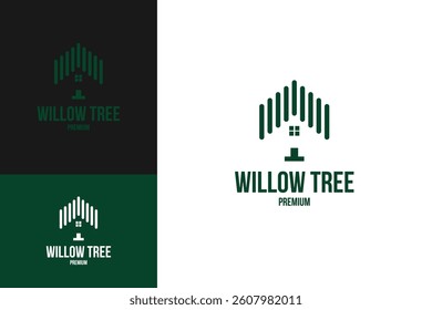 Willow tree house logo design template vector illustration idea