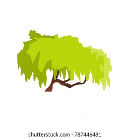 Willow Tree Icon. Flat Illustration Of Willow Tree Vector Icon Isolated On White Background