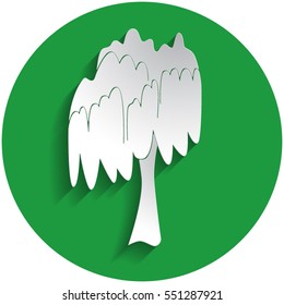 Willow tree icon in paper style on green circle