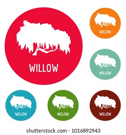 Willow tree icons circle set vector isolated on white background