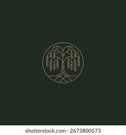 Diseño de logotipo de arte de línea de árbol de sauce.
