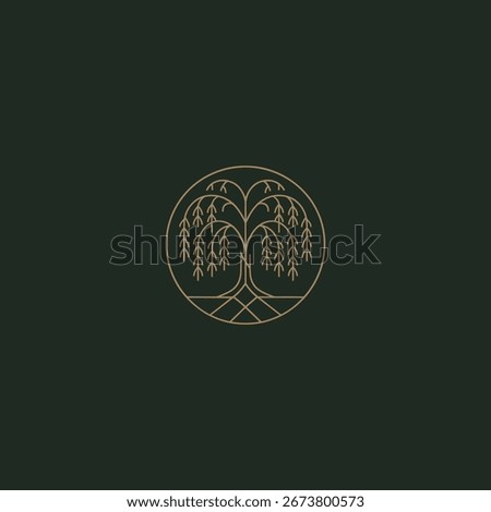 Willow tree line art logo design.
